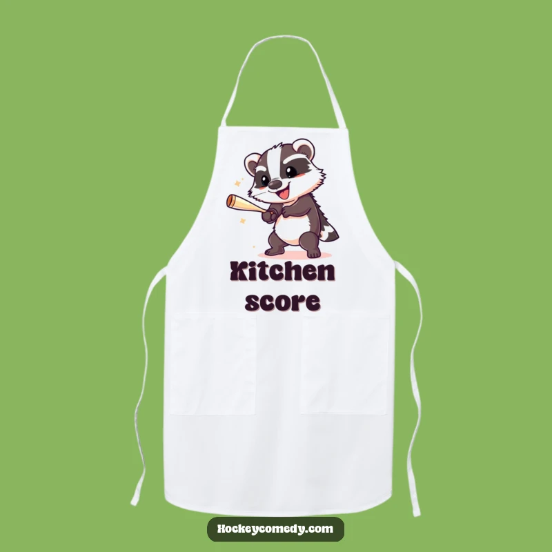 Funny Badger Hockey Apron: Cook with Cheerful Slap Shot Style