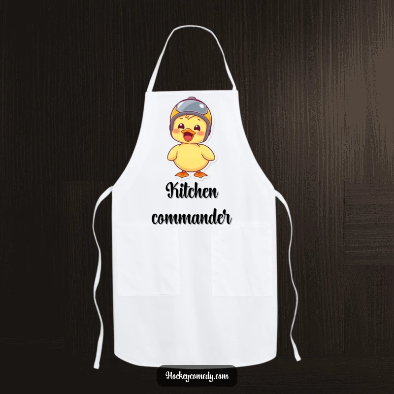 Funny duck chef wearing an apron and a tiny helmet, ready for a joyful culinary adventure.