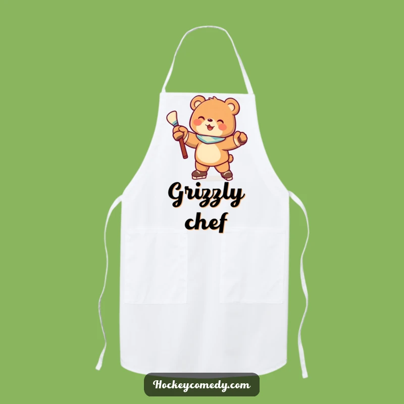 Cook up a storm with this funny apron featuring a joyful bear in a hockey pose. Protect your clothes with sporty style!