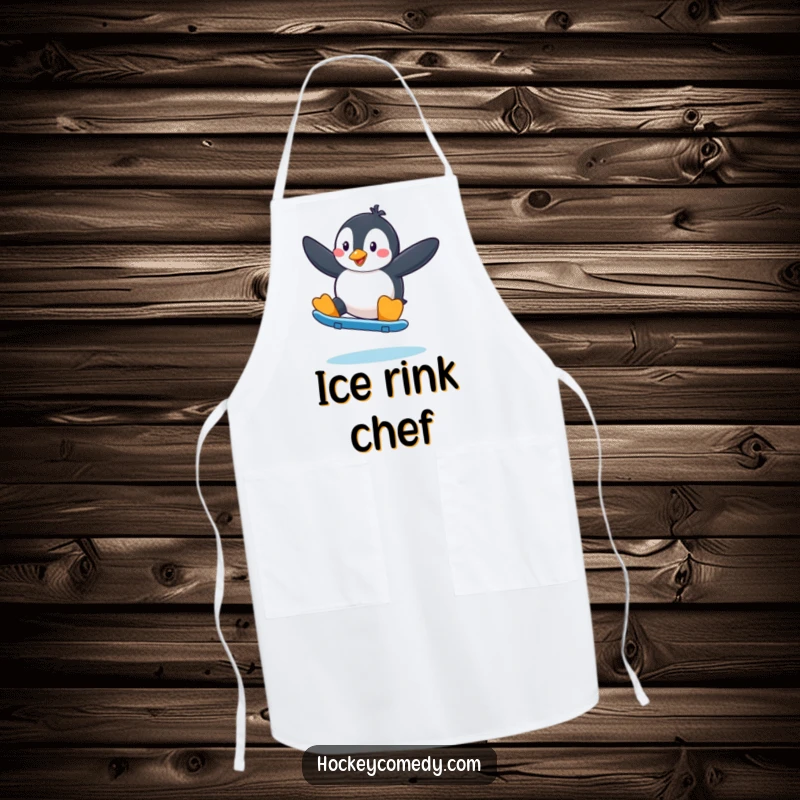 Funny Penguin Skater Apron: A penguin performing a fancy skate move while cooking, adding winter fun.