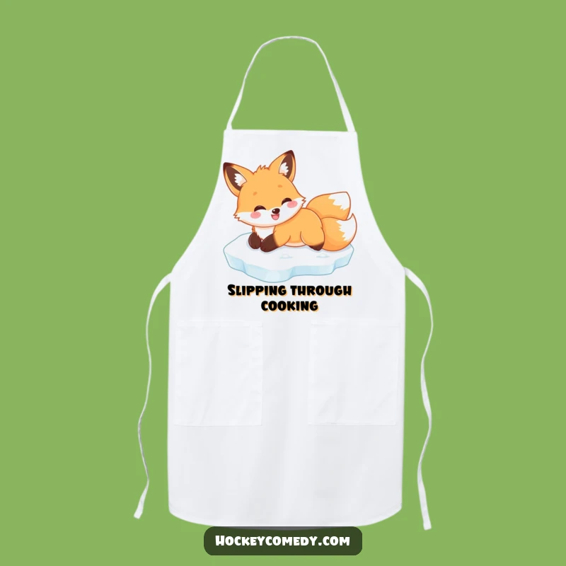 Funny Fox Kitchen Slide Apron: Winter Fun Cooking, Unique Funny Chef Gift