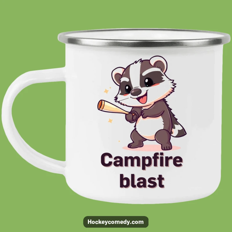 Funny Badger Hockey Camping Mug: Cheerful Slap Shots Outdoors