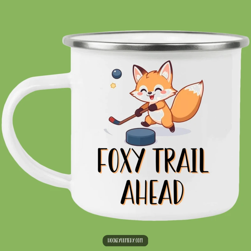 Funny Fox Hockey Camping Mug - Adventure-Ready Slap Shot Cup, Perfect Funny Gift