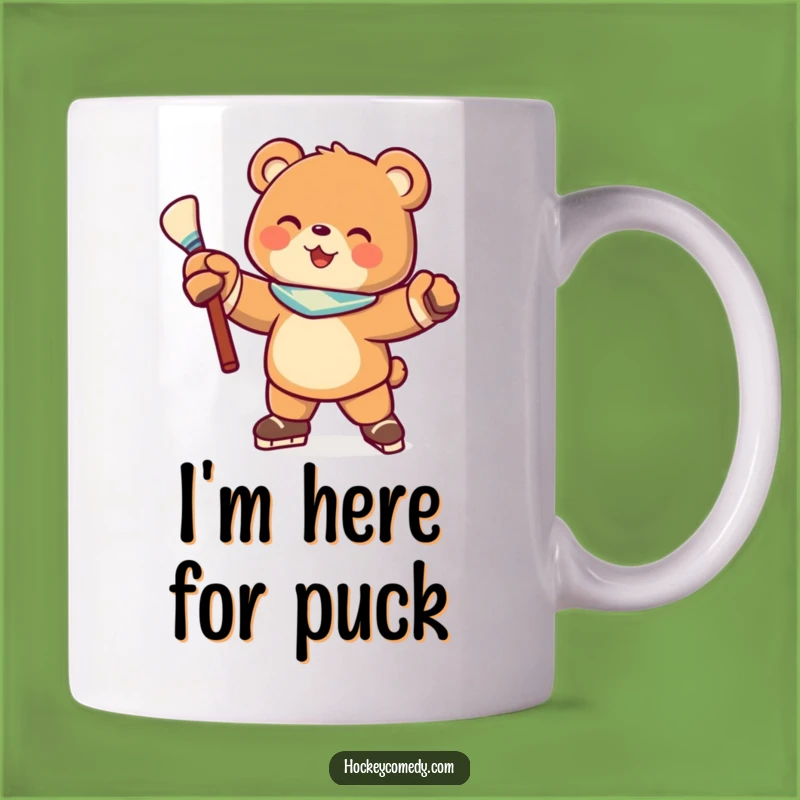 Score a goal with this funny mug featuring a joyful bear in a hockey pose. It's the perfect way to start your day with a smile.
