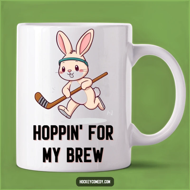Funny Hockey Rabbit Mug: Playful Hopper with Stick, Perfect Funny Gift