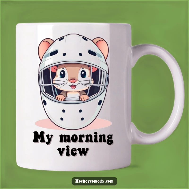 Funny Mouse Goalie Mug: Curious Peek for Hockey Fans