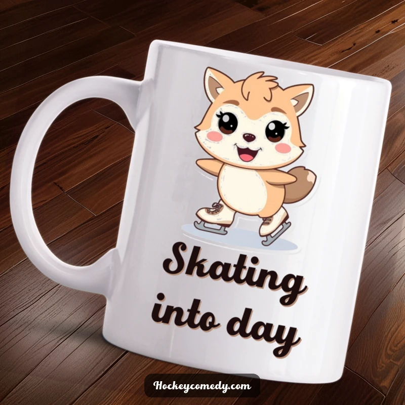 Funny skating animal mug featuring a stylized animal with skates mid-stride and gleeful eyes, radiating smooth, joyful motion. Perfect funny gift.