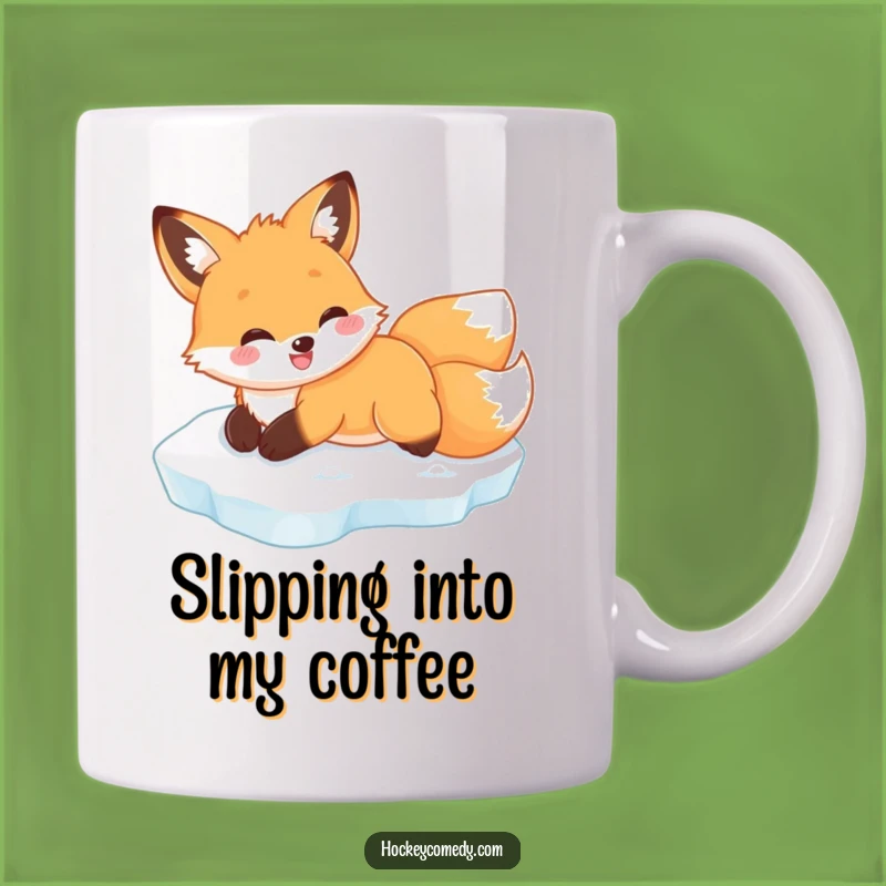 Funny Sliding Fox Mug: Joyful Arctic Animal's Ice Adventure, Perfect Funny Gift