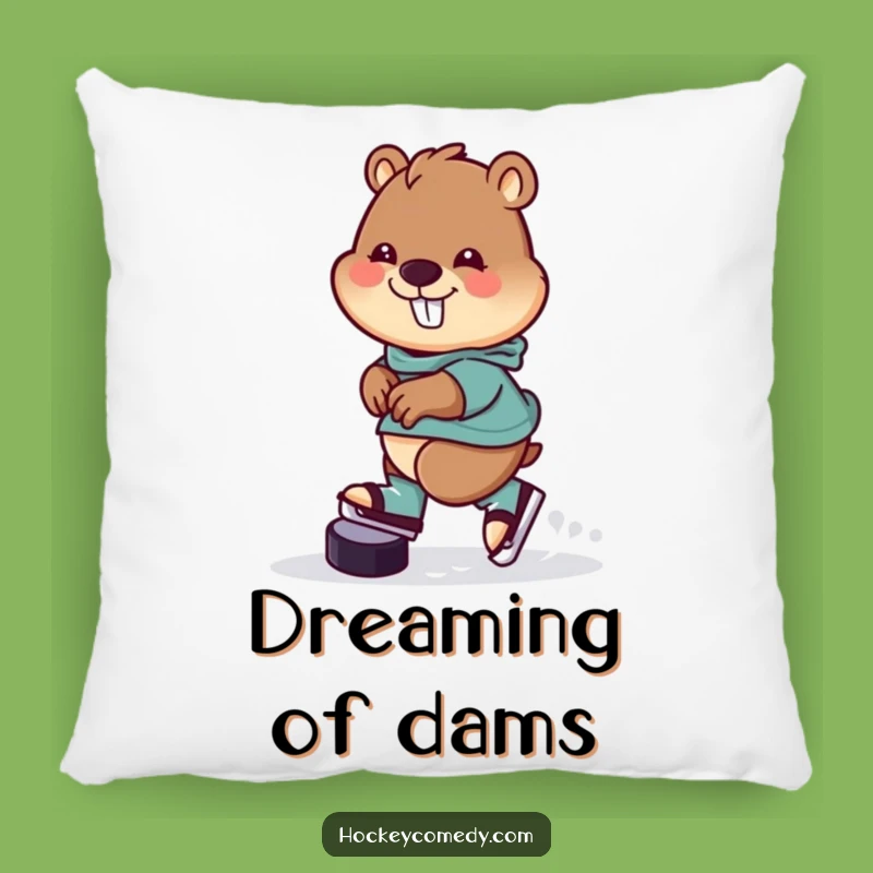 Funny Beaver Hockey Pillow: Snuggle Up with a Cheerful Skater!