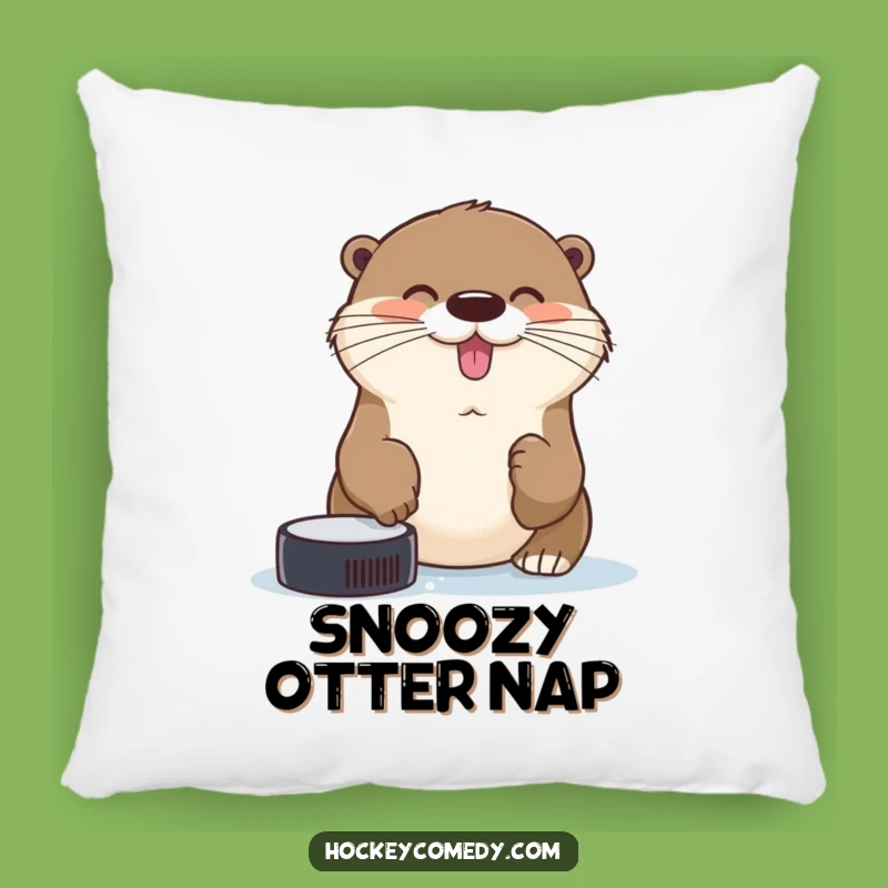 Funny Otter Hockey Pillow - Cozy Aquatic Humor, Gift