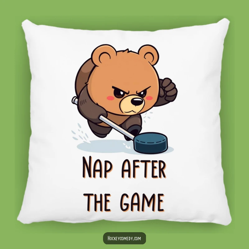 Funny Bear Hockey Pillow - Cozy and Aggressive Sports Decor Accent