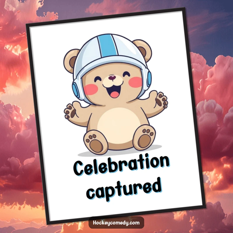 Funny Bear Goal Digital Art Print of a bear celebrating a goal, vibrant and energetic, perfect for sports-themed decor.