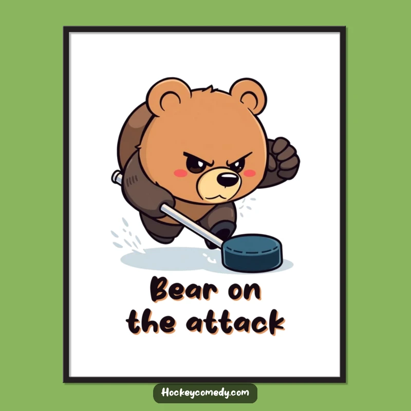 Funny Bear Hockey Digital Art - Aggressive Puck Chaser Instant Download