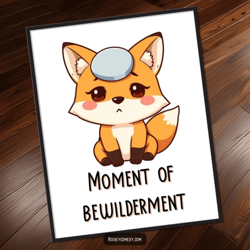 Funny Fox Puck Digital Art Print of a fox with a puck on its forehead, vibrant and humorous, perfect for decor.