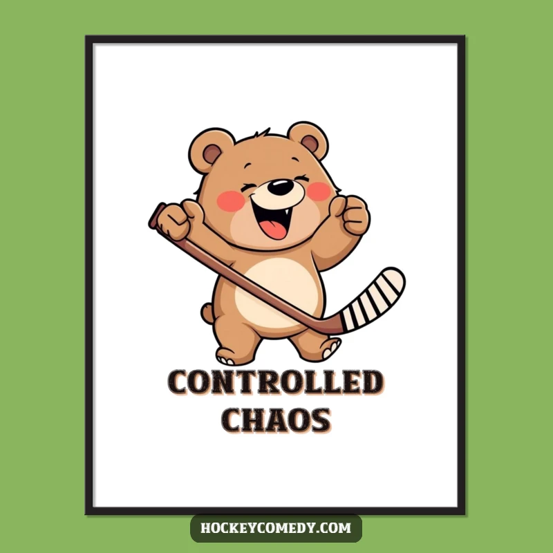 Funny Happy Bear Hockey Digital Art - Roaring Wall Decor!