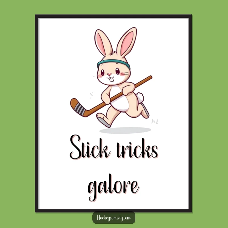 Funny Hockey Rabbit Digital Print: Playful Hopper Art, Instant Funny Gift