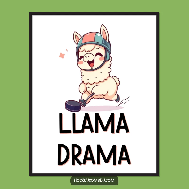 Funny Llama Hockey Digital Art - Giggling Puck Chaser Print, Instant Gift!