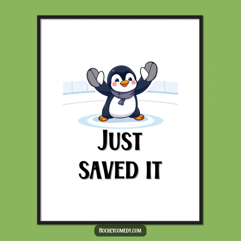 Funny Penguin Goalie Digital Print: Exaggerated Save Art, Instant Hilarious Decor