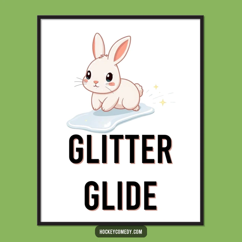 Funny Rabbit Ice Digital Art: Sparkly Slide, Instant Magical Gift