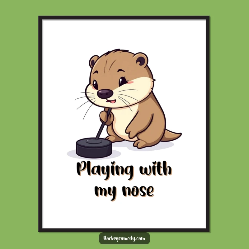 Funny Otter Hockey Digital Art: Print a Silly Dribbler for Your Walls!