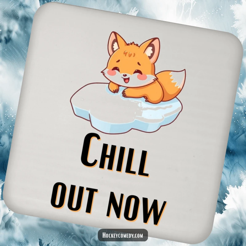 Funny drink coasters featuring a fox belly-sliding on ice, bringing a touch of wintery humor to drink service.