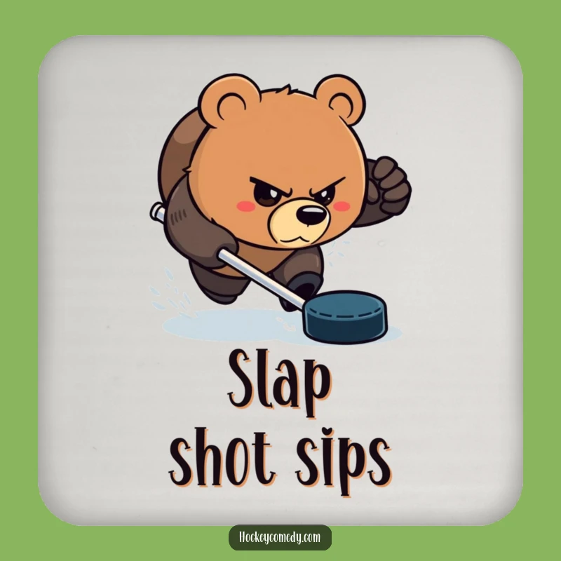 Funny Bear Hockey Coaster Set - Protect Surfaces with Aggressive Sports Art