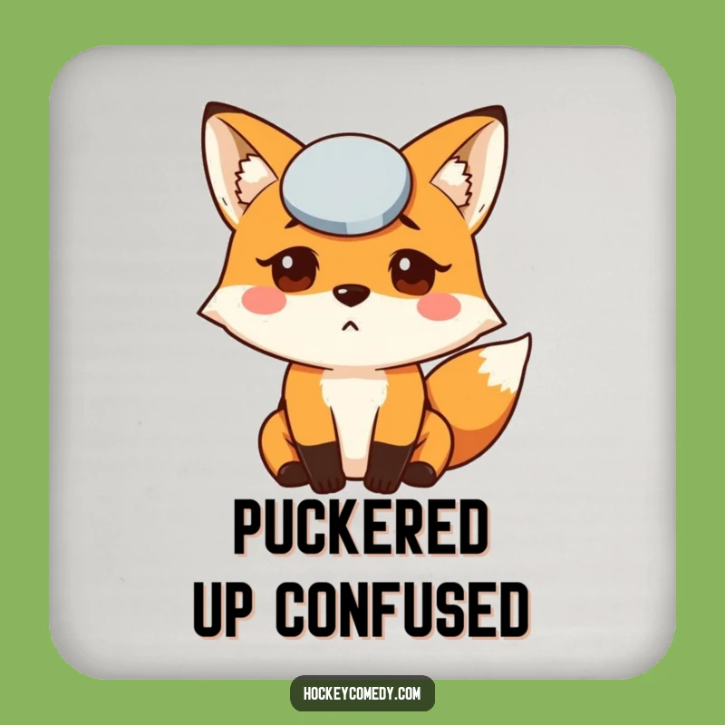 Funny Fox Puck Drink Coaster: Protect Surfaces with Hockey Art, Quirky Funny Gift