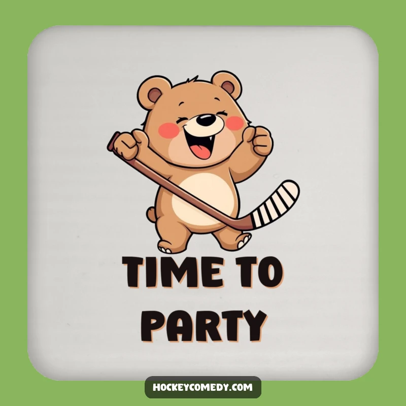 Funny Happy Bear Hockey Coaster - Protect Surfaces with Wild Fun!