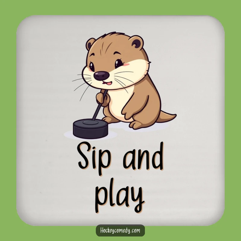 Funny Otter Hockey Drink Coaster: Protect Surfaces with Silly Style!