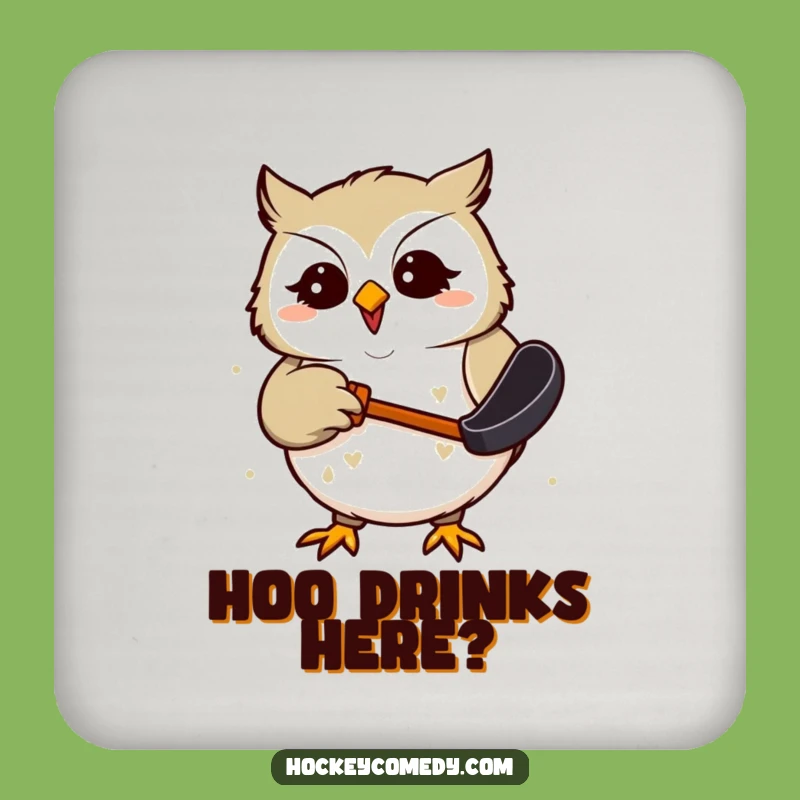 Funny Owl Hockey Drink Coaster: Protect Surfaces with Giggling Fun!