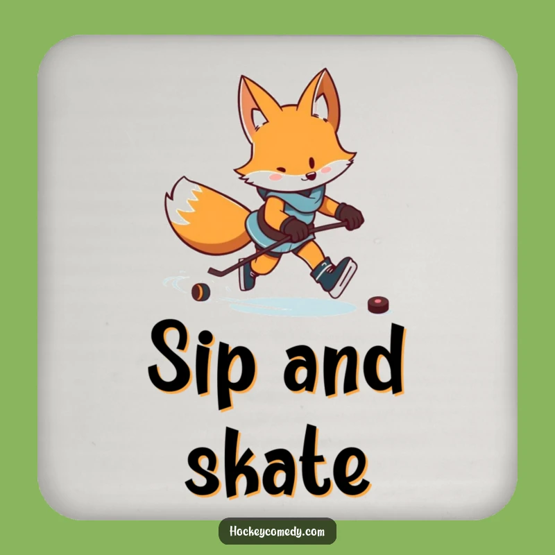 Protect your tables with a touch of slyness using this funny fox hockey coaster set. These coasters feature a determined skater.