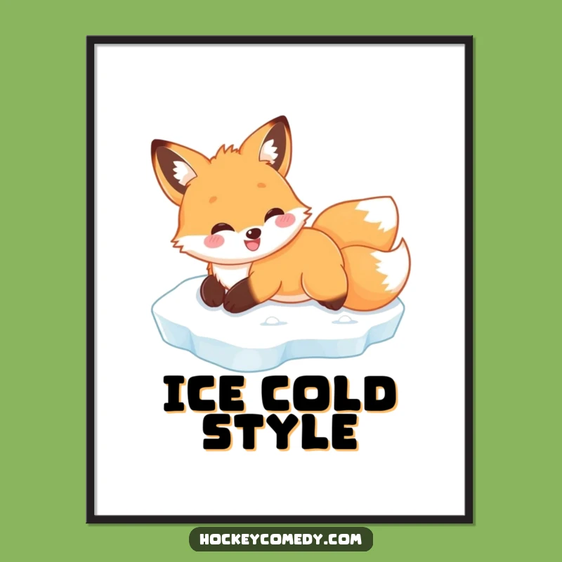 Funny Fox Belly Slide Poster: Arctic Animal Art, Hilarious Winter Scene Funny Gift