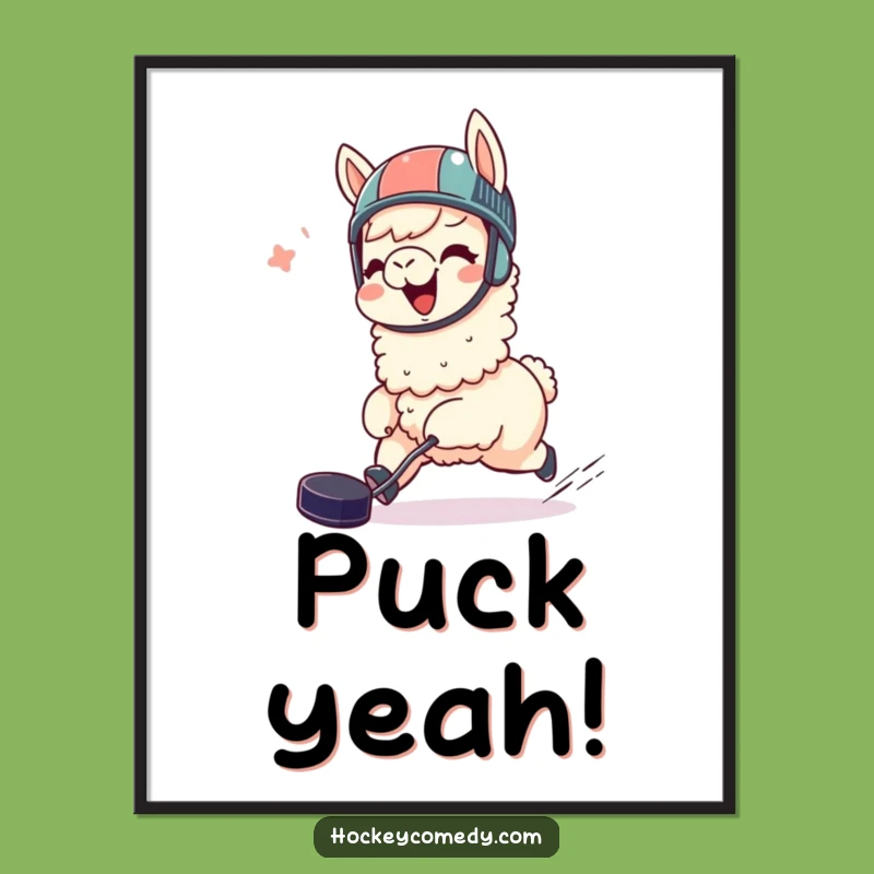 Funny Llama Hockey Poster - Giggling Puck Chaser Art, Whimsical Gift!