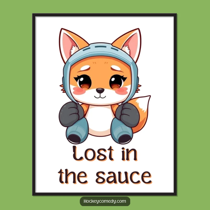 Funny Confused Fox Hockey Player Poster - Wall Art for Laughs!
