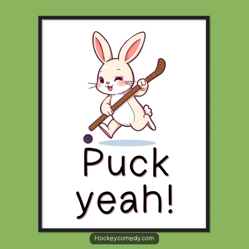 Funny Rabbit Hockey Art Print - Playful Sports Decor Poster