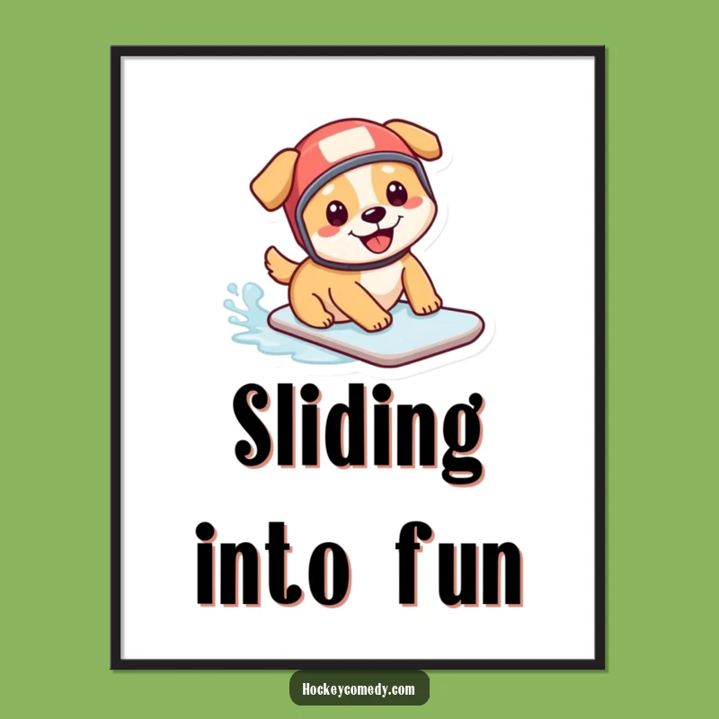 Funny Hockey Dog Poster: Brighten Your Walls with this Happy Pup's Ice Fun