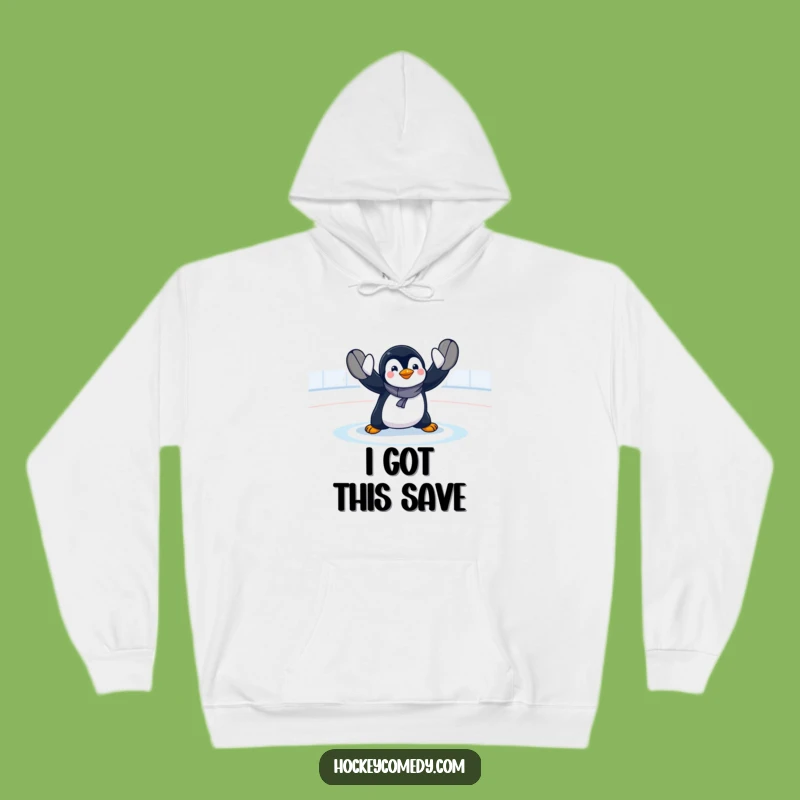 Funny Penguin Goalie Hoodie: Exaggerated Save Design, Cozy and Hilarious Gift