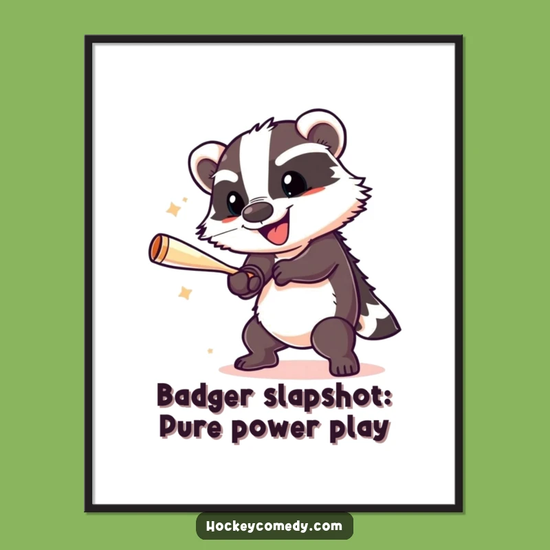 Free Printable Cheerful Badger Slap Shot Wall Art - Humorous Downloadable Home Decor