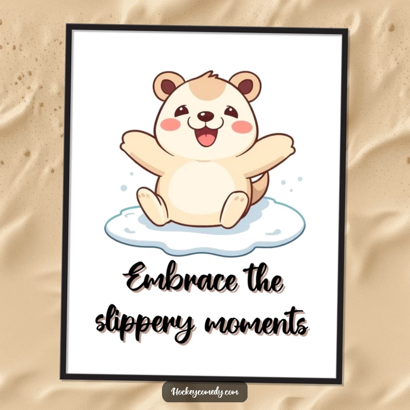 Funny Free Printable Wall Art: A happy animal gracefully slides on ice with arms spread wide in a moment of pure joy.