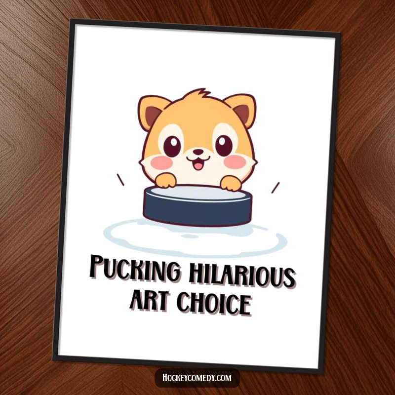 Funny Free Printable Wall Art: A shocked animal hilariously reacts to a rapidly approaching hockey puck, humorous decor.