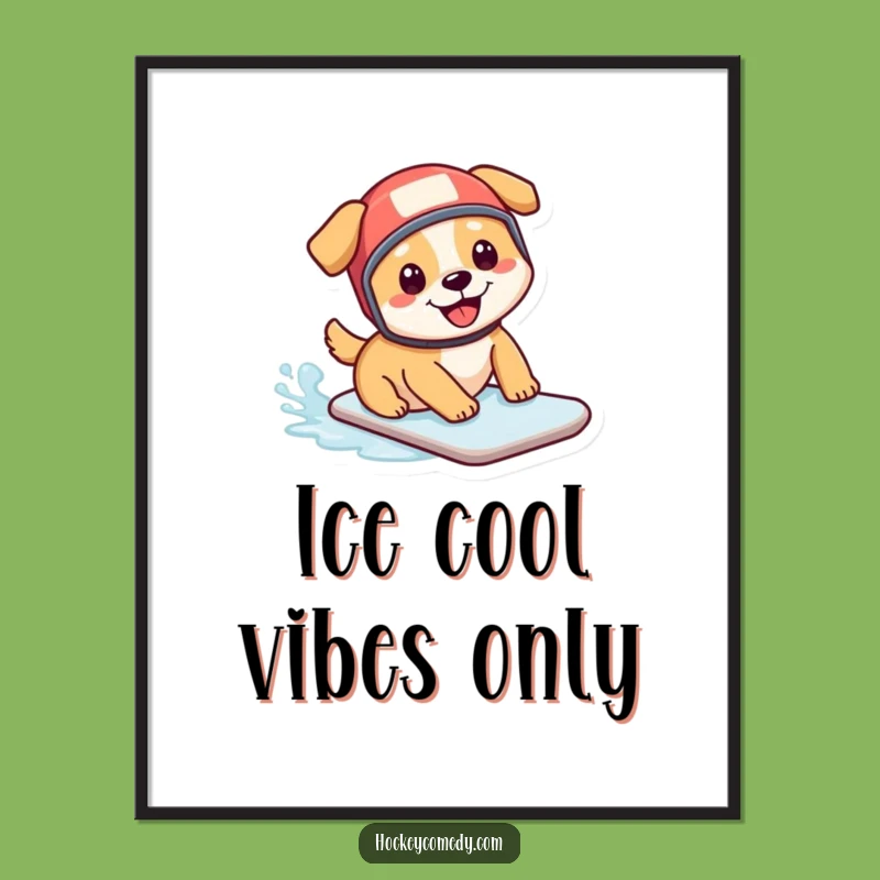 Funny Free Printable Wall Art: Hockey Dog Sliding on Ice - Hilarious Downloadable Art for Room Decor