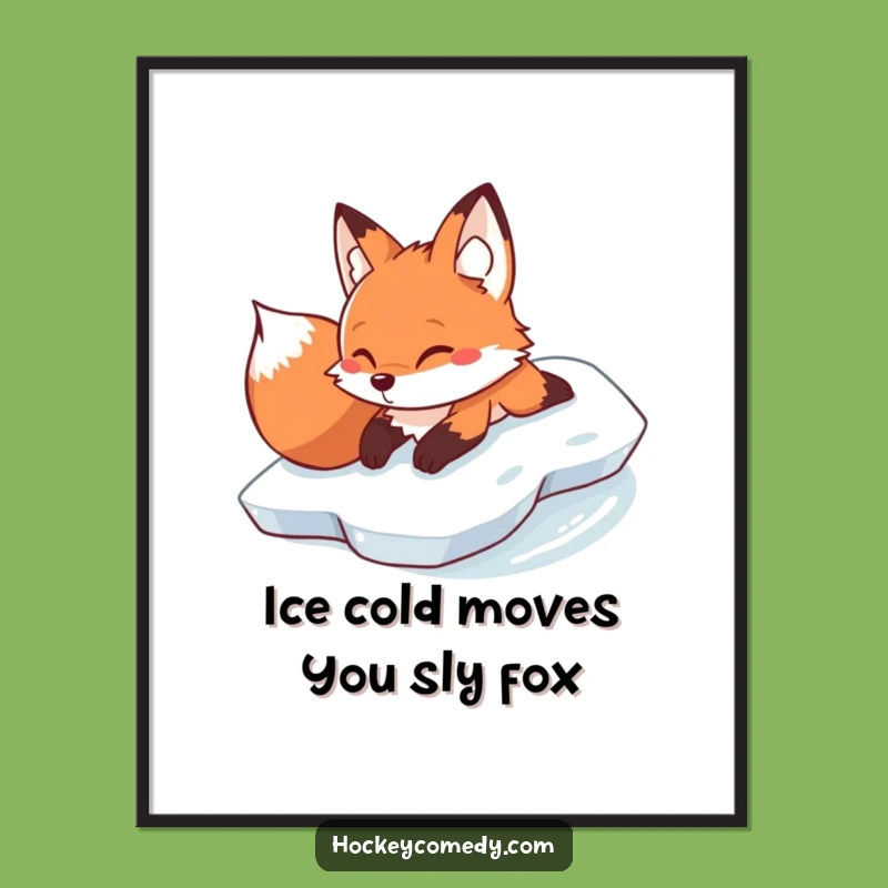 Funny Free Printable Wall Art: Determined Fox Belly Slides on Ice - Downloadable Winter Decor