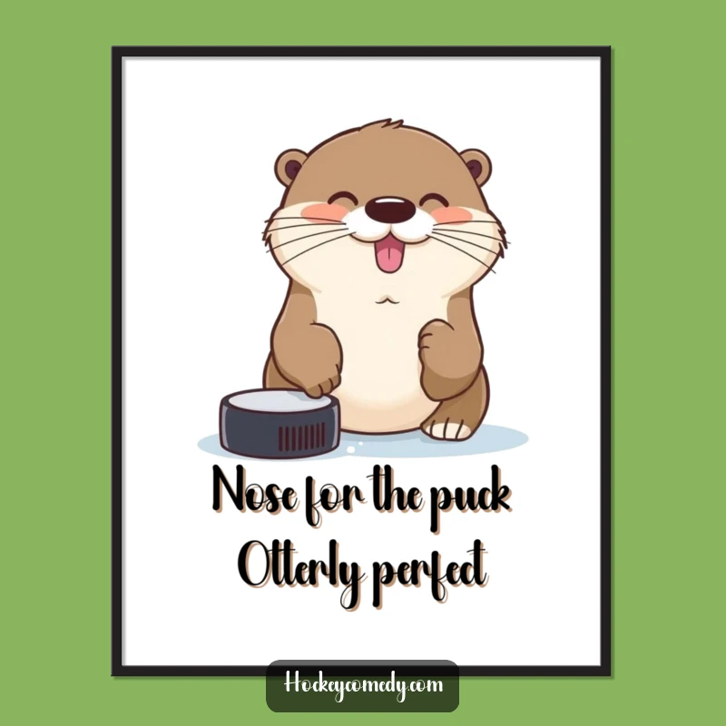 Funny Free Printable Wall Art: Otter Catches Puck with Nose - Whimsical Decor Downloadable