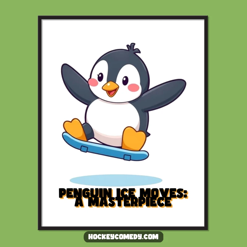 Free Printable Wall Art: Playful Skating Penguin, Humorous Downloadable Decor for Any Room