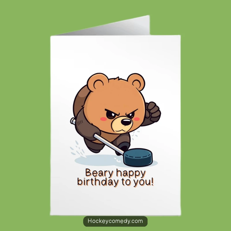 Free Printable Hockey Bear Birthday Card - Funny Downloadable Gift for Sports Fans