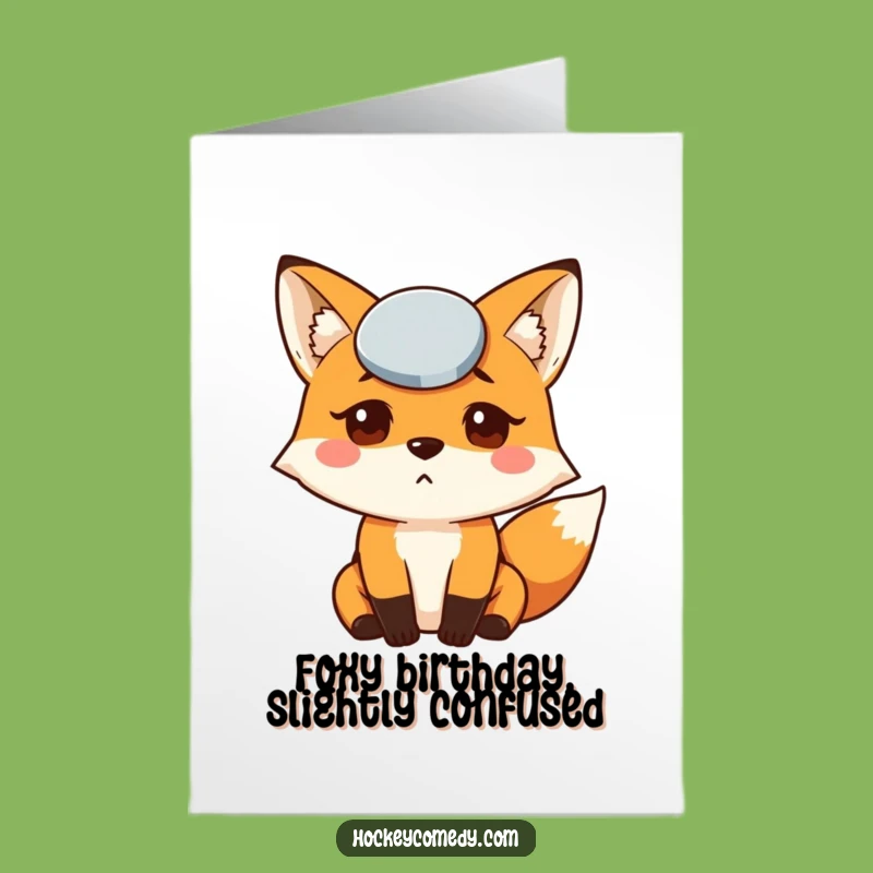 Free Printable Birthday Card: Confused Fox Puck Head Funny Downloadable Gift
