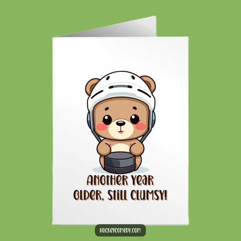 Free Printable Birthday Card: Funny Bear Misses Puck - Hilarious Hockey Humor Downloadable Gift