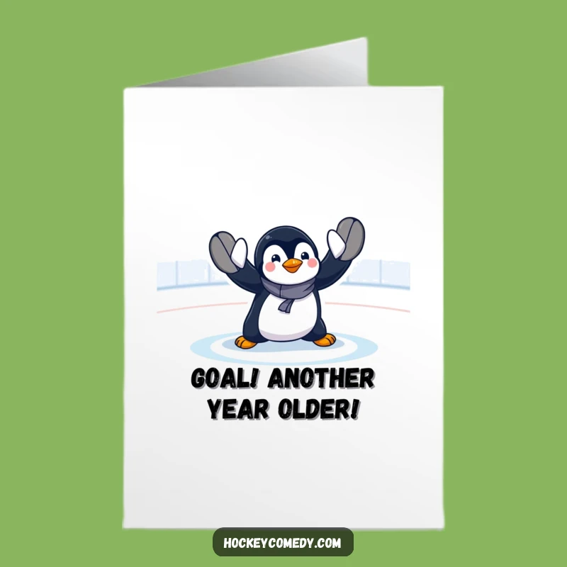 Free Printable Funny Penguin Birthday Card - Exaggerated Goalie Save Downloadable