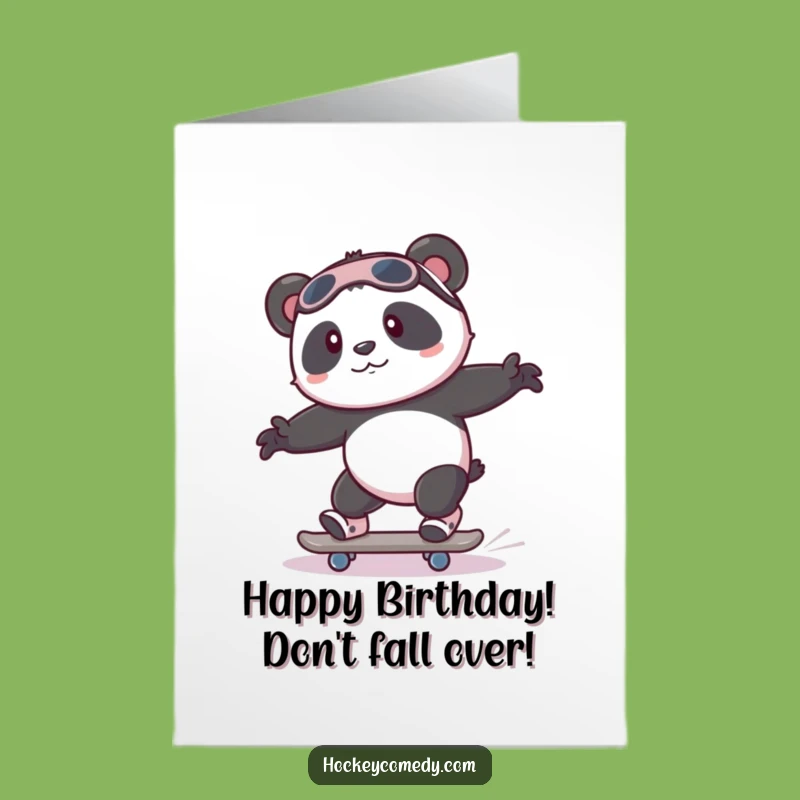 Free Printable Birthday Card: Funny Panda Skates Awkwardly - Birthday Laugh Downloadable Gift