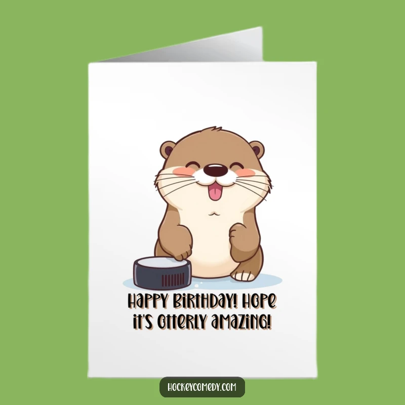 Free Printable Birthday Card: Funny Otter Nose Goals - Hockey Birthday Fun Downloadable Gift